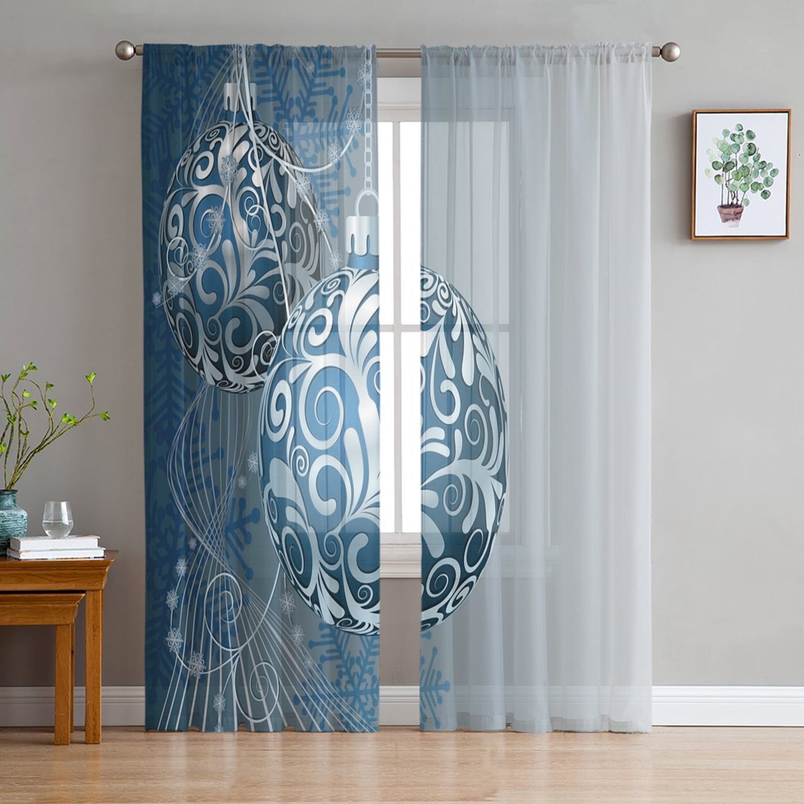 Christmas Hanging Ball Blue Sheer Curtains Christmas Decorations for