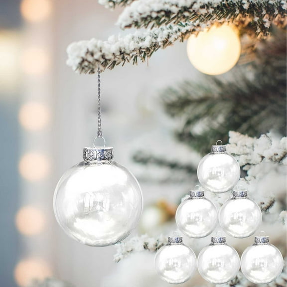 Christmas Hanging Balls Clear, Paintable Shatterproof Clear Christmas Bulbs, Crafts Fillable Ornaments, Round DIY Empty Glass Disc Decoration Ball for Paint for Crafting 6PC