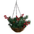 Christmas Hanging Basket with Lights Decorated with Pine Cones Berry