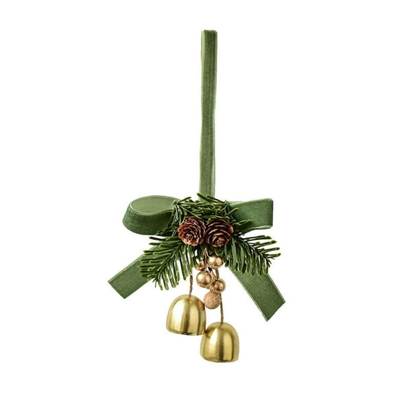 Christmas Hanging Bells Decoration – Velvet Bow with Pine Cones & Jingle Bells, Bell Ornament for Tree, Door, Gift Wrap or Holiday Scene Decor