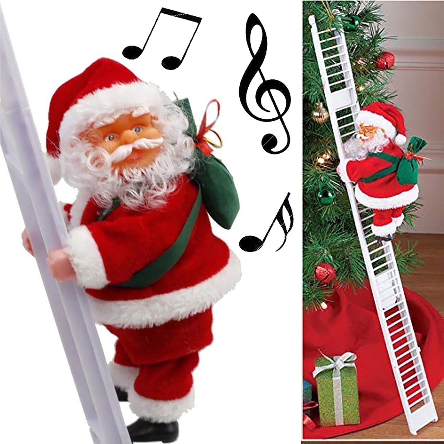 Magicfly Christmas Hanging Decoration Santa Claus with Music Electric Climb Ladder Hanging Decoration Christmas Tree Decoration