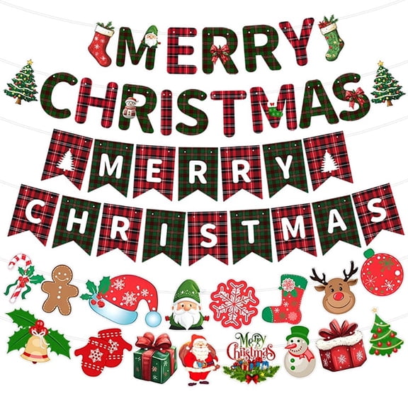 Christmas Hanging Decorations, Paper Cartoon Merry Christmas Decorations Bunting Banners Party Decorations Rectangular Multi Color Paper Banner for Winter Holiday Merry Party Supplies