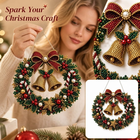Christmas Hanging Diamond Painting Wreath Kit, Multiple Festive Character Options Available to Suit Your Personal Style and Holiday Decor Theme (C)