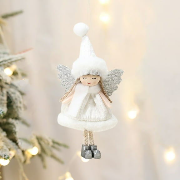 Christmas Hanging Doll Decorations, Christmas Tree Ornaments, Angelic Girl Doll with for Holiday Decor, Blue White Pink Cloth Stocking Stuffer Gift for Kids