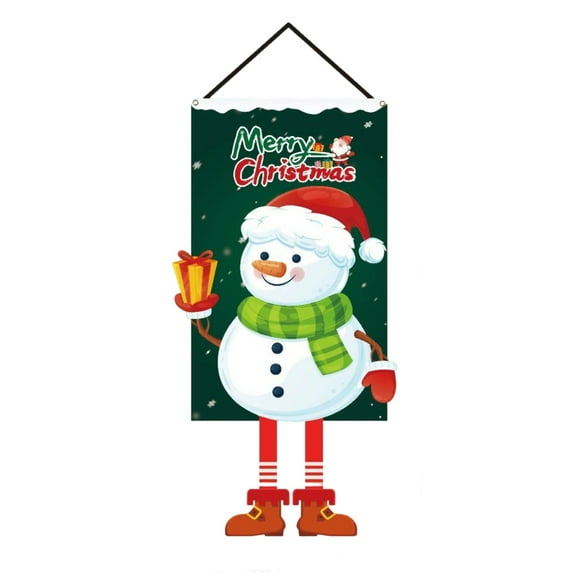 Christmas Hanging Flag – Santa & Snowman Wall Banner, Red Fabric Holiday Decoration for Party, Door, Window, Photo Backdrop, Indoor Outdoor Scene Decor