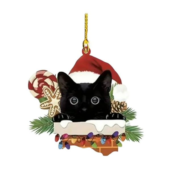 Christmas Hanging Flat Acrylic Double Side Cute Cartoon Cat Pattern