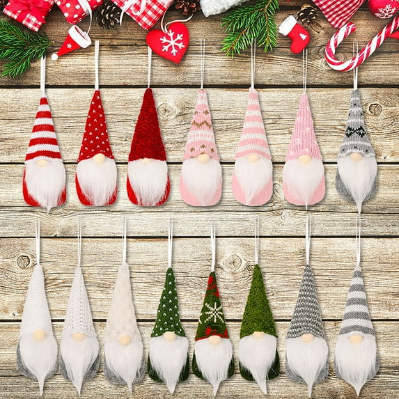 Christmas Hanging Gnome Decorations Plush Gnome Ornaments Handmade Faceless Dwarf Figurine for Tree Wall Fireplace Window Decor