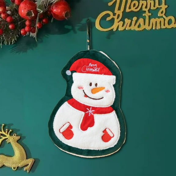 Christmas Hanging Hand Towel Soft Coral Fleece Cartoon Dish Towel with Loop Festive Holiday Kitchen Bathroom Decor Gift