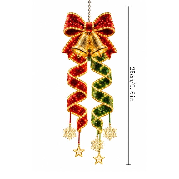 Christmas Hanging LED Light Bow Spiral Design Warm Glow Decoration for Porch Entryway Doorway Outdoor Holiday Display