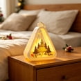 thumbnail image 1 of Christmas Hanging Night Light – Triangular LED Lamp with Tree, Santa & Snowman Pattern, Warm White Glow, Battery Operated Desktop Decor for Xmas Home, 1 of 6