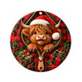 thumbnail image 1 of Christmas Hanging Ornament Plaid Round Hanging Decoration with Gold Zipper Design for Home Party Winter Gift Tie Xmas Tree Decor 3.15 In Highland Cow, 1 of 5