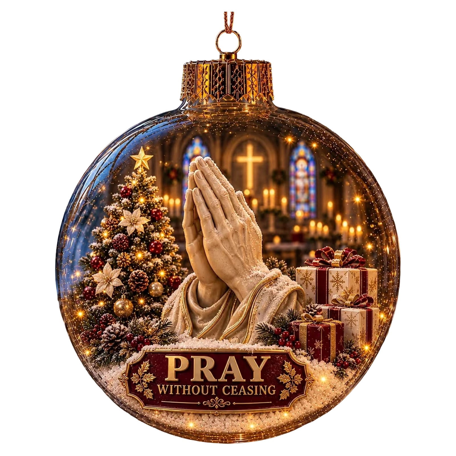 Prayer Hand Tree Christmas Hanging Ornament Praying Hands Design Shatterproof Round ...