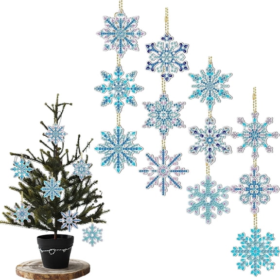 Christmas Hanging Ornaments,12 Pieces Of Christmas Snowflake Art Painting Set Double 5D Snowflake Painting Wind Chime Label Hanging Decorative Pendant Christmas Winter Decorative Art DIY Handicra