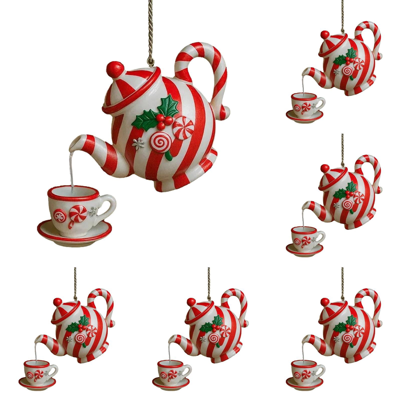 Christmas Hanging Ornaments, 6 Pc Acrylic Tree Decorations with Teapot ...