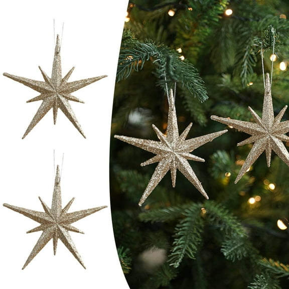 Christmas Hanging Ornaments,Christmas Holiday White Champagne Colored Christmas Tree Decoration Pendant Three Star Shaped High End Christmas Decoration