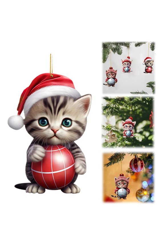 Christmas Hanging Ornaments,Christmas Pendants Ornaments Cute Cat Decorations Wearing Christmas Trees Keychains Bags Car Rearview Backpacks Acrylic Indoor Home Gifts For Kids New Year Door Wall H