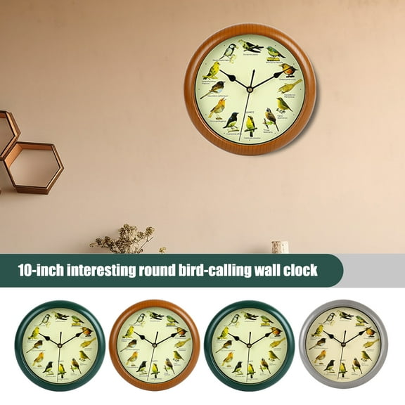 Christmas Hanging Ornaments Christmas Wall Pendants Christmas Decoration with Music 10 Inch Round Wall Clock On Time Clock Bird Sings Wall Clock for Christmas Tree Decoration Front Doors, B