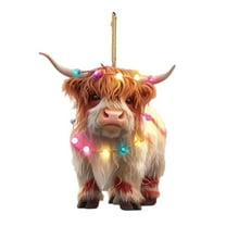 Christmas Hanging Ornaments Decorations Christmas Cow Ornament Xmas Tree Cartoon Cow Hanging Decorations 2D Flat Acrylic Pendant For Car Rearview Tree Hangs Home Decor