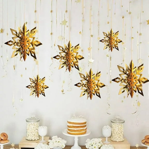 Christmas Hanging Snowflake Decorations, 12 PCS White 3D Glittery Paper Snowflakes for Window Xmas Trees Decor, Christmas New Year Party Winter Wonderland Decoration