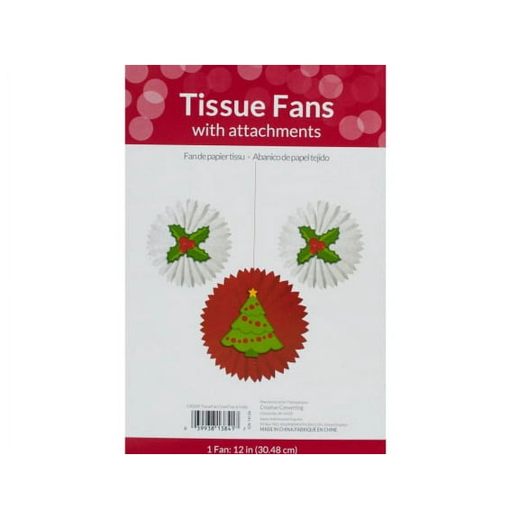 Christmas Tree Holly Red White Winter Holiday Party Tissue Fan Decorations