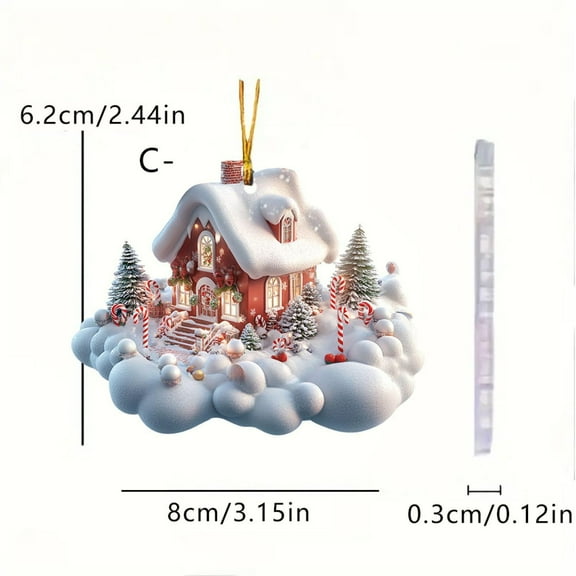 Christmas Hanging Village Houses Tree Decor, Miniature Gingerbread House Ornament with Candy Cane Reindeer House Snowman Christmas Tree Hanging Pendant