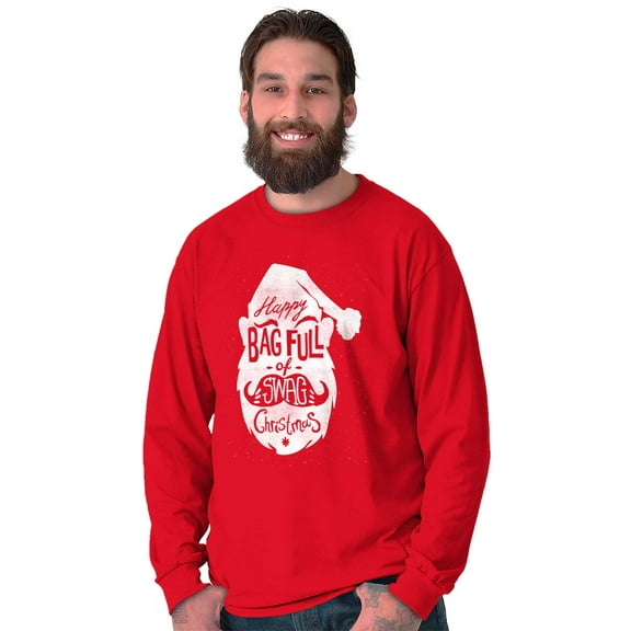 Christmas Happy Bag Full Of Swag Day Plus Size Long Sleeve Graphic Tee Shirt Brisco Brands 3X