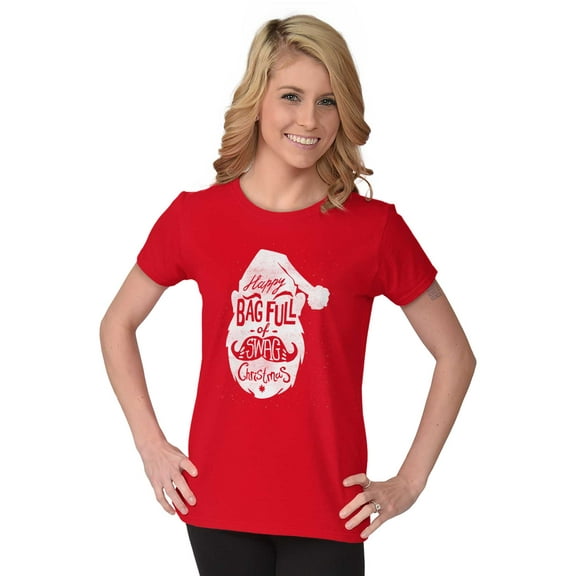 Christmas Happy Bag Full Of Swag Day Womens Slim Fit Graphic Tee Brisco Brands M