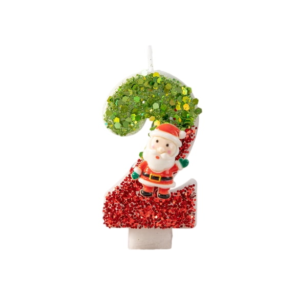 Christmas Happy Birthday Candles for Cake Decorating Supplies, Unscented Number Candles Cake Topper Decorations, Number 2