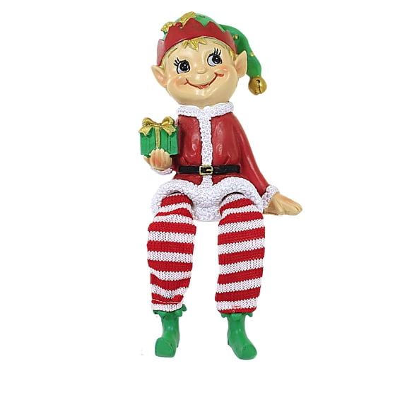 Christmas Happy Elf Sitter Polyresin Dangle Legs Y7705 Red