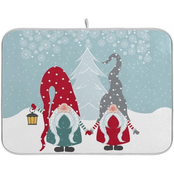 Christmas Happy Gnomes Dish Drying Mat for Kitchen Counter 18" x 16" inch - Absorbent Reversible Microfiber Dish Mat, Heat Resistant Drying Pad Dish Drainer Mats for Countertop - Purple