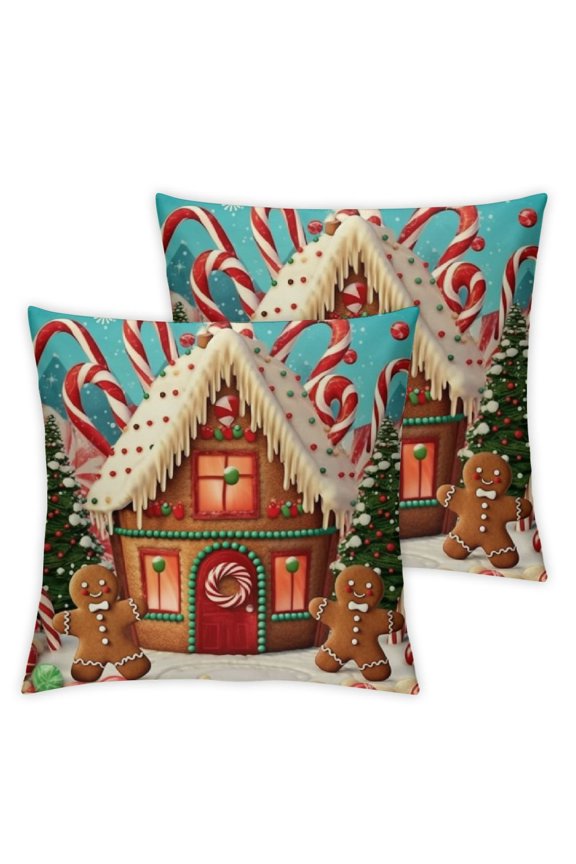 Christmas Happy Holidays Decorative Throw Pillow Cover, Xmas Red Polka Dot Gingerbread Man Candy Cane Rustic Home Decorations, Winter Farmhouse Pillowcase Decor for Sofa Couch