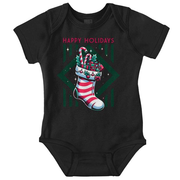 Christmas Happy Holidays Stocking Baby Romper Boys or Girls Brisco Brands 6M