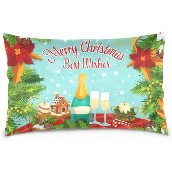 Christmas Happy Wishes Velvet Oblong Lumbar Plush Throw Pillow Cover/Shams Cushion Case 16x24in Decorative Invisible Zipper Design for Couch Sofa Pillowcase Only