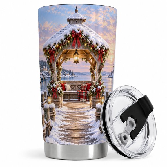 Christmas Harbor Gazebo Tumbler 20oz, Winter Sunset