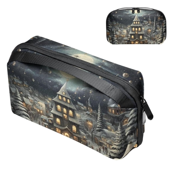 Christmas Hard Drive and Cord Storage Organizer PC Case, Waterproof Oxford Cloth Electronic Organizer Travel Case, Outdoor Small Storage Box, 5.9x9.44x3.14 in.