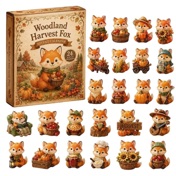 Christmas Harvest Fox Advent Calendar 2026, 24Pcs 2D Acrylic Ornaments Collection, Christmas Countdown Calendar with Daily Surprise, Holiday Gift for ForestHarvestFox Ls