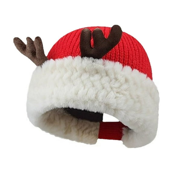 Christmas Hat 2025 Cute Antlers Santa Hat Xmas Adult Women Men Washable Fade-restant Knitted Soft Warm