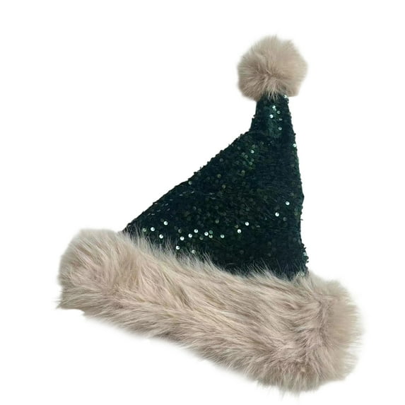 Christmas Hat 2025 Shiny Sequins Santa Hat Plush Fluffy Ball Christmas Hats for Men Women New Year Holiday Party Favors
