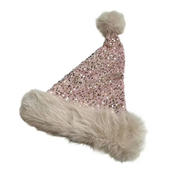 Christmas Hat 2025 Shiny Sequins Santa Hat Plush Fluffy Ball Christmas Hats for Men Women New Year Holiday Party Favors