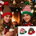 thumbnail image 1 of Christmas Hat under $5! Bzdzmqm Christmas Knitted Elf Hat with Pom Poms, Striped Winter Beanie for Men and Women, Festive Holiday Costume Accessory, Christmas Party Wear Hat, 1 of 9