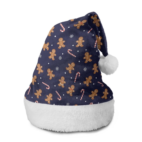 Christmas Hat,Christmas Gingerbread Candy Cane Pattern Santa Hats Xmas Hat Christmas Party Decorations Party HHats for Adults,15 X 11.6 Inches