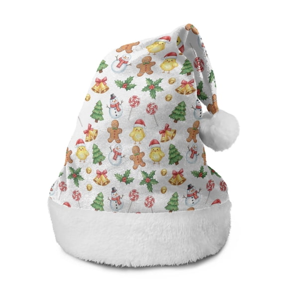 Christmas Hat,Christmas Gingerbread Man Chick Pattern Santa Hats Xmas Hat Christmas Party Decorations Party HHats for Adults,15 X 11.6 Inches