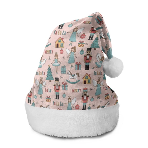 Christmas Hat,Christmas Nutcracker Angel Toy Pattern Santa Hats Xmas Hat Christmas Party Decorations Party HHats for Adults,15 X 11.6 Inches