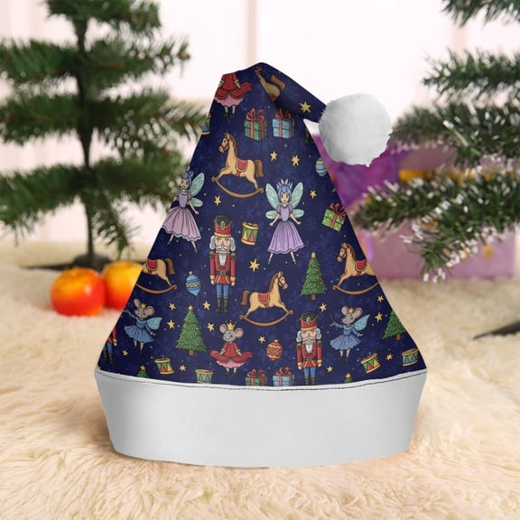 Christmas Hat,Christmas Nutcracker Fairy Toy Pattern Santa Hats Xmas Hat Christmas Party Decorations Party HHats for Adults,15 X 11.6 Inches