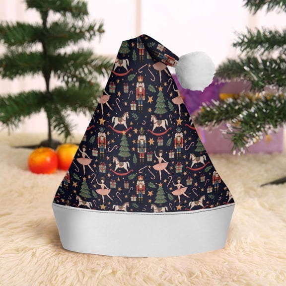 Christmas Hat,Dark Blue Christmas Nutcracker Pattern Santa Hats Xmas Hat Christmas Party Decorations Party HHats for Adults,15 X 11.6 Inches