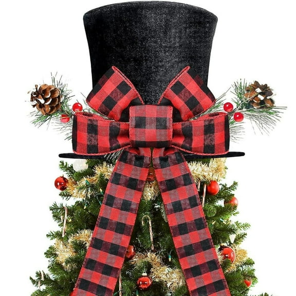 Christmas Hat Decoration with Retractable Tree Top Hat and Creative Bow for Holiday Ornaments, Ideal as Festive Tree Topper and Party Scenes-black
