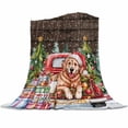 thumbnail image 1 of Christmas Hat Flannel Blanket for Bed,Travel and Camping, Puppy Truck Xmas Pine Tree Snowing Wood Grain Super Soft Cozy Blanket for All Seasons 50"x60", 1 of 6