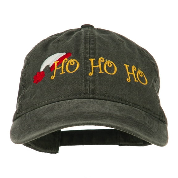 Christmas Hat Ho Ho Ho Embroidered Washed Dyed Cap - Black OSFM