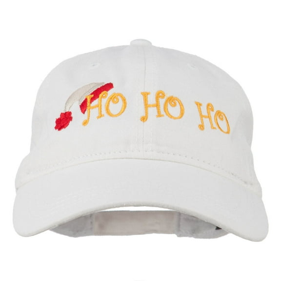 Christmas Hat Ho Ho Ho Embroidered Washed Dyed Cap - White OSFM