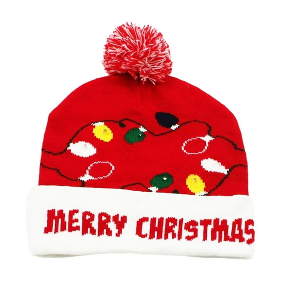 Christmas Hat, LED Christmas Hat, Knit Santa Claus Hat with Light-up Rainbow LEDs, Warm Winter Ear Protection Woolen Hat for Holiday Celebrations